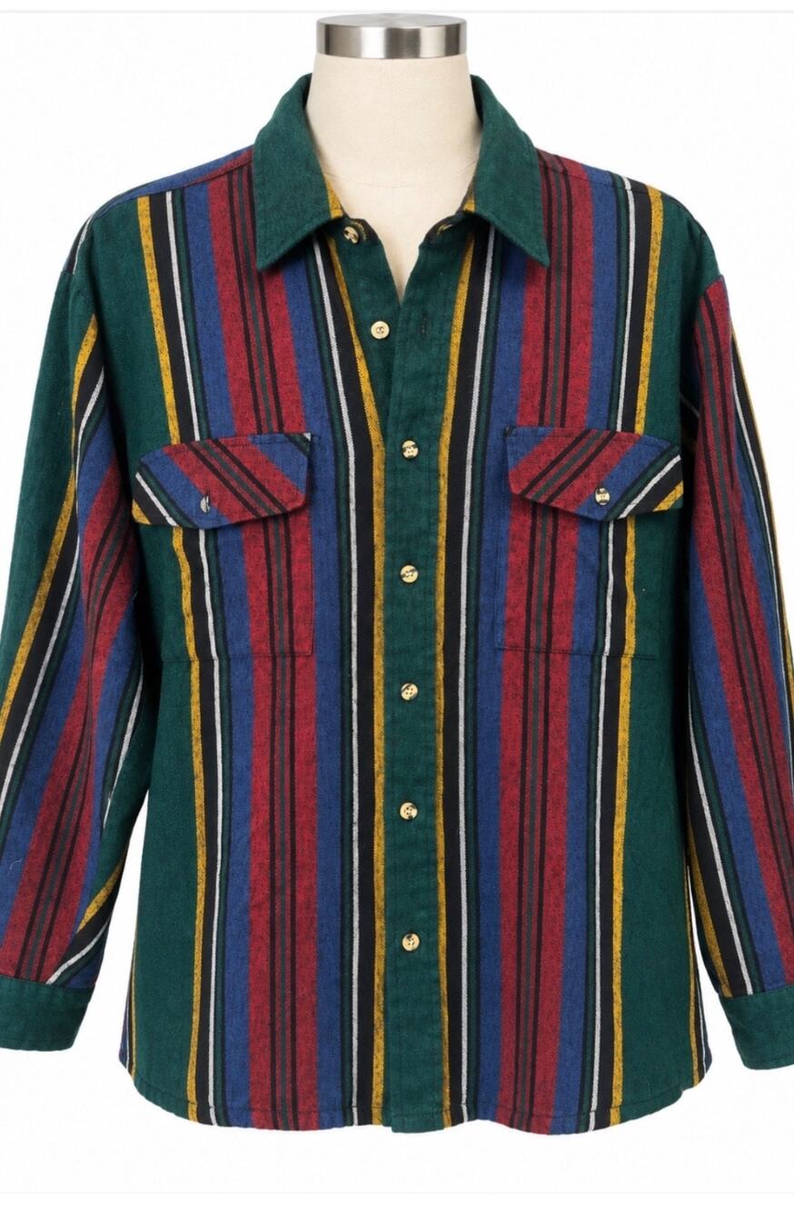 Vintage Back Packer Sportswear Striped Shirt Jacket Shacket Acrylic Made Korea